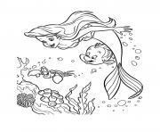 la petite sirene ariel en fond marin dessin à colorier
