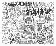 Coloriage plusieurs tenus tradtionnelles nouvel an chinois dessin