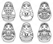 Coloriage adult Matryoshka dolls perspective Poupee Russe dessin