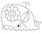 baleine avec une fleur dessin à colorier