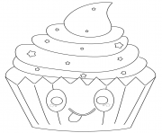 kawaii cupcake with stars dessin à colorier