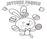 joyeuse paques lapin de paques jongleur oeufs dessin à colorier