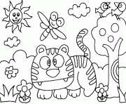 bebe tigre dans la nature dessin à colorier