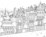 ville maison appartements paysage dessin à colorier
