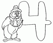 Coloriage Le chiffre 4 avec Maitre Hibou et son bonnet dessin