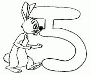 Le chiffre 5 de Coco Lapin dessin à colorier