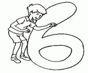 Coloriage chiffre 6 avec mot et dessin dessin