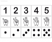 chiffre 1 a 5 avec illustration main chiffre points dessin à colorier