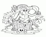 Coloriage pirate garcon fille princesse pirate sur un bateau dessin