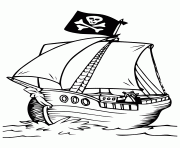 bateau de pirate avec drapeau tete de mort dessin à colorier