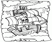 Coloriage pirate garcon fille princesse pirate sur un bateau dessin