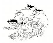 des pirates dans un bateau en aventure dessin à colorier