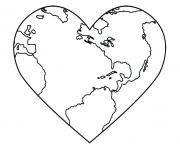 la terre en forme de coeur pour la journee de la terre dessin à colorier