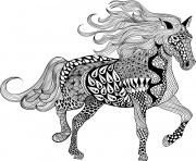Coloriage adulte cheval zentangle dessin