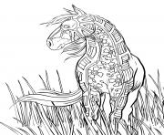 Coloriage horse cheval dans la nature adulte dessin
