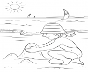 Coloriage coquille de plage etoile de mer crabe lunette soleil ete dessin