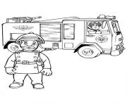 Coloriage sam le pompier et camarades dans un camion de pompiers dessin