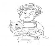 Coloriage sam le pompier sauve un chat dessin