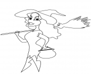 witch with broomstick and cauldron halloween dessin à colorier
