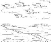 birds fly south in automne fall dessin à colorier
