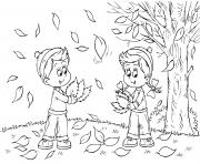 Coloriage feuilles et arbre automne dessin