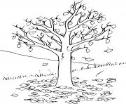arbre automne avec feuilles dessin à colorier