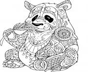 panda mange une plante adulte animaux zentangle dessin à colorier