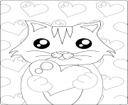 Coloriage mignon chaton avec coeur st valentin