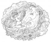 Coloriage mandala fille et licorne