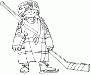 un enfant avec une tenue de hockey trop grande pour lui dessin à colorier