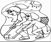 deux filles jouent au hockey sur gazon dessin à colorier