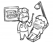 Coloriage un dentiste et son patient pas tres content dessin