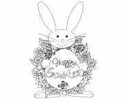 Coloriage paques lapin qui porte un gros oeuf dessin