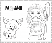 cute mini vaiana et pua dessin à colorier