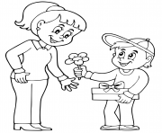 Coloriage un fils donne un calin a sa maman dessin