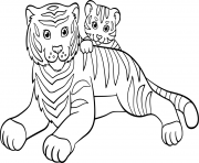 tigre avec son bebe tigre famille dessin à colorier