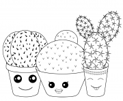 Coloriage plantes et cactus kawaii dessin