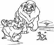 le roi lion avec pumbaa et timon dessin à colorier