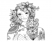 Coloriage adulte tatouage ailes avec motifs fleurss dessin
