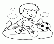 garcon 7 ans joue au foot dessin à colorier
