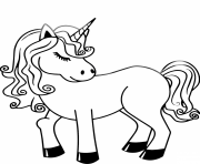 licorne kawaii avec belle chevelure dessin à colorier