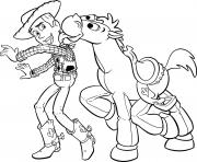 Coloriage le cow boy Woody et son cheval dessin