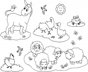 animaux de la ferme pour enfants ane oie poule moutons et grenouille dessin à colorier