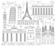 monuments celebres Europe dessin à colorier