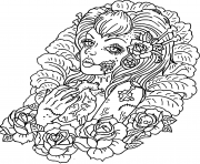 Coloriage beau doodle motif floral adulte dessin