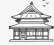 maison asiatique chinoise traditionnelle dessin à colorier