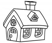 belle maison simple avec fenetres et chemine dessin à colorier