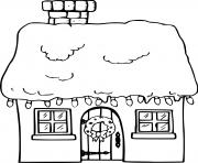 maison de noel avec neige dessin à colorier