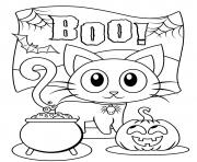 Halloween Boo Chat noir citrouille dessin à colorier