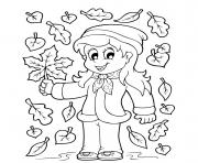 Coloriage un enfant ramasse les feuilles automne dessin